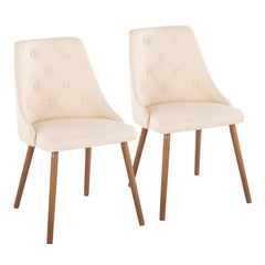 Giovanni Contemporary Accent/Dining Chair in Walnut Wood and Cream Faux Leather by LumiSource - Set of 2