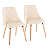 Giovanni Contemporary Accent/Dining Chair in Natural Wood and Cream Faux Leather by LumiSource - Set of 2