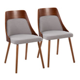 Anabelle Mid-Century Modern Chair in Walnut Wood and Grey Fabric by LumiSource (Set of 2)