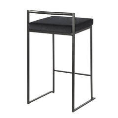 Fuji 26" Contemporary Stackable Counter Stool in Black Metal with Black Velvet Cushion by LumiSource - Set of 3