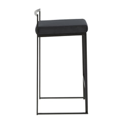 Fuji 26" Contemporary Stackable Counter Stool in Black Metal with Black Velvet Cushion by LumiSource - Set of 3