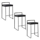 Fuji 26" Contemporary Stackable Counter Stool in Black Metal with Black Velvet Cushion by LumiSource - Set of 3