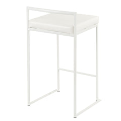 Fuji 26" Contemporary Stackable Counter Stool in White Metal with White Faux Leather Cushion by LumiSource - Set of 3