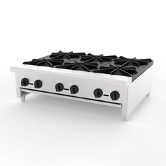 Commercial Gas Stove with 6 Burners, Propane and Natural Gas Countertop Cooking Stove Range, Stainless Steel Gas Hot Plate, Commercial Cooking Equipment for Restaurant, 168,000 BTU