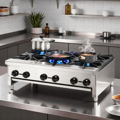 Commercial Gas Stove with 6 Burners, Propane and Natural Gas Countertop Cooking Stove Range, Stainless Steel Gas Hot Plate, Commercial Cooking Equipment for Restaurant, 168,000 BTU