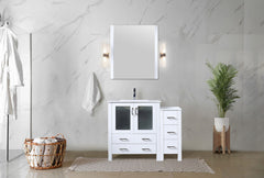 White Bath Vanity 42 in. W x 18.25 in. D, with Side Cabinet, Faucet Set, White Ceramic Top, and 28 in. Mirror