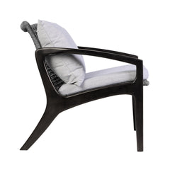 Liora Outdoor Chair in Dark Eucalyptus Wood and Gray Rope with White Cushions