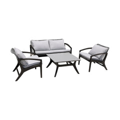 Liora Outdoor Chair in Dark Eucalyptus Wood and Gray Rope with White Cushions