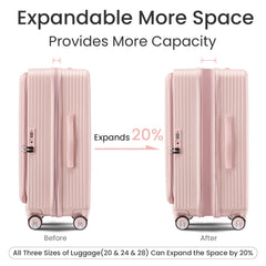Luggage Sets 3 Piece(20/24/28), Expandable Carry On Luggage with TSA Lock Airline Approved, 100% PC Hard Shell and Lightweight Suitcase with Front Pocket and Spinner Wheels