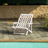 Pinecrest Fully Assembled All-Weather HDPE Outdoor Folding Lounge Chair with Removable Cushion, Ivory