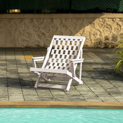 Pinecrest Fully Assembled All-Weather HDPE Outdoor Folding Lounge Chair with Removable Cushion, Ivory