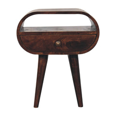 Solid Wood California Walnut Circular Bedside with 1-Drawer, Open Slot, Nordic Legs, Dark Brown