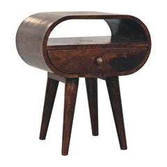 Solid Wood California Walnut Circular Bedside with 1-Drawer, Open Slot, Nordic Legs, Dark Brown