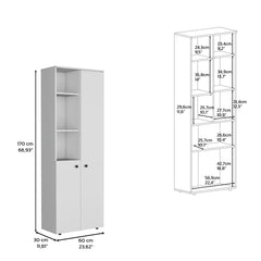 Riner Multistotage 67" H with 5-tier storage shelves and 2 doors, White