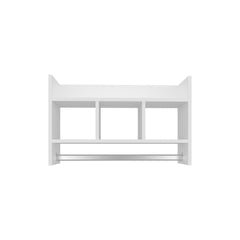 Bathroom Wall Shelf with Towel Bar, Compact Storage With A Wide Upper Shelf, Three Comapct Middle Shelves and Towel Holder for Bathroom Organizer, White