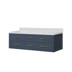 Blue Double Bath Vanity 60 in. W x 22 in. D, with White Quartz Top