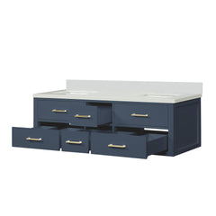 Blue Double Bath Vanity 60 in. W x 22 in. D, with White Quartz Top