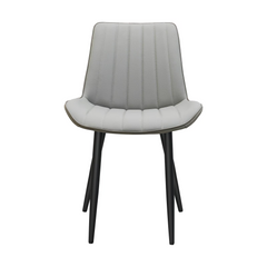 Light Grey & Dark Grey PU Leather Dining Chair with Metal Legs, Wave Pattern Upholstered Armless Chair Set of 4 for Kitchen, Restaurant, Living, Meeting Room