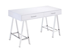 Coleen White High Gloss & Chrome Finish Writing Desk W/USB