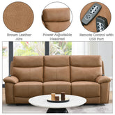 Chavis Brown Leather Aire Power Motion Sofa w/USB & Power Headrest