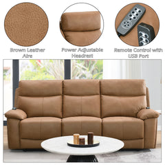 Chavis Brown Leather Aire Power Motion Sofa w/USB & Power Headrest