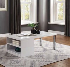 Harta White High Gloss & Chrome Finish Coffee Table