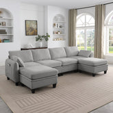 109 Inch Gray Chenille Modular Sectional Sofa, L-Shaped Cloud Couch with Storage Ottoman, DIY Combination for Living Room