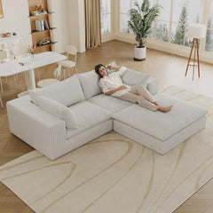 39.8" Cloud Sofa,Corduroy Fabric,Deep Seat Couches,Double-layer design,Removable Cushion,No Assembly, DIY Combination for Living room, Bedroom,Conference room ,Apartment,White