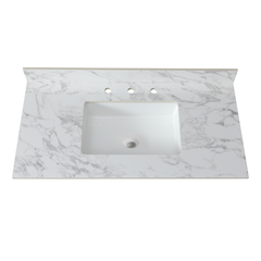43"x22"Bathroom Vanity Top,sintered stone carra white Barthroom Vanity Sink Tops with Rectangular Undermount Ceramic Sink with Vanity Backsplash, Three Faucet Hole Bathroom Vanity Countertop