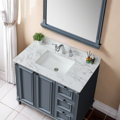 43"x22"Bathroom Vanity Top,sintered stone carra white Barthroom Vanity Sink Tops with Rectangular Undermount Ceramic Sink with Vanity Backsplash, Three Faucet Hole Bathroom Vanity Countertop