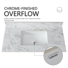 43"x22"Bathroom Vanity Top,sintered stone carra white Barthroom Vanity Sink Tops with Rectangular Undermount Ceramic Sink with Vanity Backsplash, Three Faucet Hole Bathroom Vanity Countertop