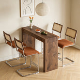 4-piece velvet bar chair combination, paired with walnut wood grain bar table, including storage function, suitable for restaurants and cafes