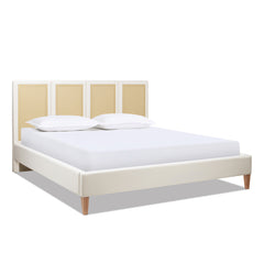 Toscana King Upholstered Cane Back Platform Bed, Antique White Polyester