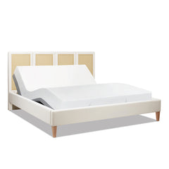 Toscana King Upholstered Cane Back Platform Bed, Antique White Polyester