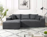 2-Piece Convertible Corduroy L-Shaped Sofa in a Box with Pillows, 3-Seater Modular Sectional Couch, Compressed Living Room Furniture, Dark Grey (Left Facing)