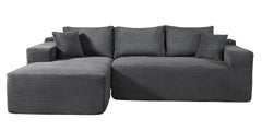 2-Piece Convertible Corduroy L-Shaped Sofa in a Box with Pillows, 3-Seater Modular Sectional Couch, Compressed Living Room Furniture, Dark Grey (Left Facing)