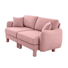Boucle Fabric 2-seater Loveseat Sofa Couch With Distinctive Shell-shaped Armrests,Cylindrical Legs Wrapped with Self-fabric,Pink Color