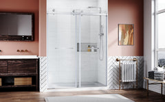 Frameless Sliding Shower Glass Door 56-60 in.W x 76 in. H,3/8"(10mm) Thick Clear Tempered Glass,Heavy Duty Stainless Steel Hardwares,Brushed Nick