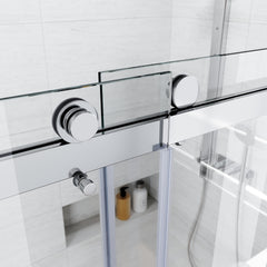 Frameless Sliding Shower Glass Door 56-60 in.W x 76 in. H,3/8"(10mm) Thick Clear Tempered Glass,Heavy Duty Stainless Steel Hardwares,Brushed Nick