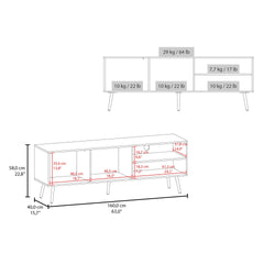Vulcan 63" Wide Tv Stand with One Cabinet, Three Open Shelves, Cable Management, Living Room, Tv Room White