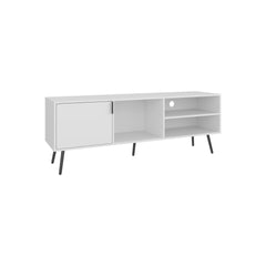 Vulcan 63" Wide Tv Stand with One Cabinet, Three Open Shelves, Cable Management, Living Room, Tv Room White