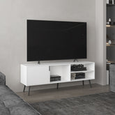 Vulcan 63" Wide Tv Stand with One Cabinet, Three Open Shelves, Cable Management, Living Room, Tv Room White