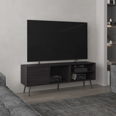 Vulcan 63" Wide Tv Stand with One Cabinet, Three Open Shelves, Cable Management, Living Room, Tv Room Black Wengue