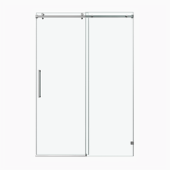 72*76"Fixed & Sliding Shower Door, Square Tube Hardware, Clear Glass Shower Door, 3/8″ (10mm) SGCC Tempered Glass, Stainless Steel