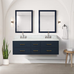 Blue Double Bath Vanity 60 in. W x 22 in. D, with Carrara Marble Top