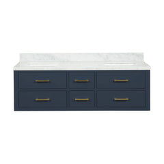 Blue Double Bath Vanity 60 in. W x 22 in. D, with Carrara Marble Top