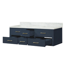 Blue Double Bath Vanity 60 in. W x 22 in. D, with Carrara Marble Top