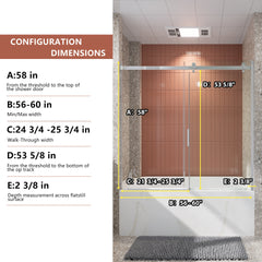 56-60 in. W x 58 in. H Mod Semi-Frameless Sliding Bathtub Door in Chrome with 5/16 in. (8mm) Clear Glass