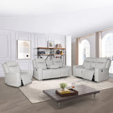 Contemporary 3-Piece Upholstered Living Room Set with a Recliner Chair, Dropdown Console Sofa and Loveseat with Storage Console and Cup Holders, White