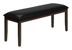 Bench, 48" Rectangular, Dining Room, Hallway, Entryway, Upholstered, Wood, Brown Solid Wood, Black Leather-look, Transitional